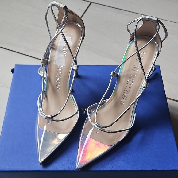 NWT Stuart Weitzman Iridescent Clear Strappy Heels [Size 6.5] - Picture 2 of 7
